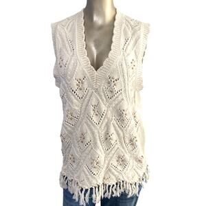 Vintage Nipon Studio Pettie Women Medium Fringe Macrame Style Sweater Cottage